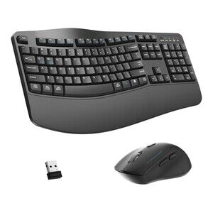 Wireless Keyboard and Mouse Combo,2.4G Full Size Wave Keys Ergonomic Keyboard